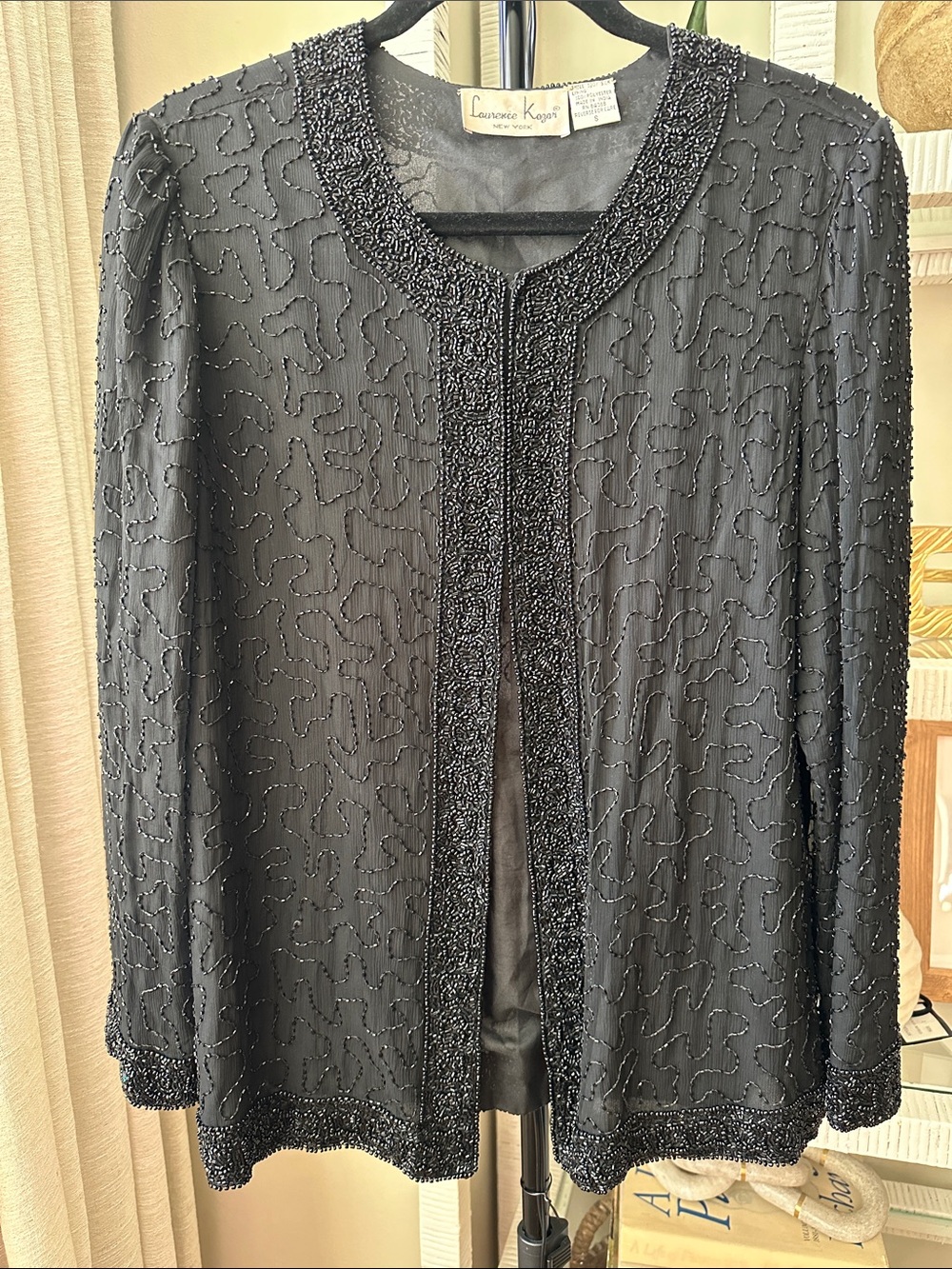 Laurence Kazar Black Beaded Open-Front Blazer